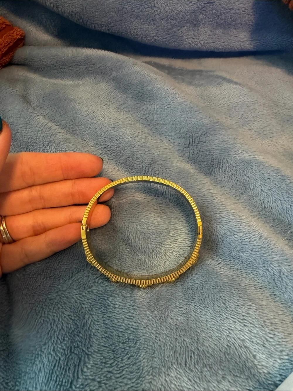 Gold-tone Bangle with White Clover Inlays
